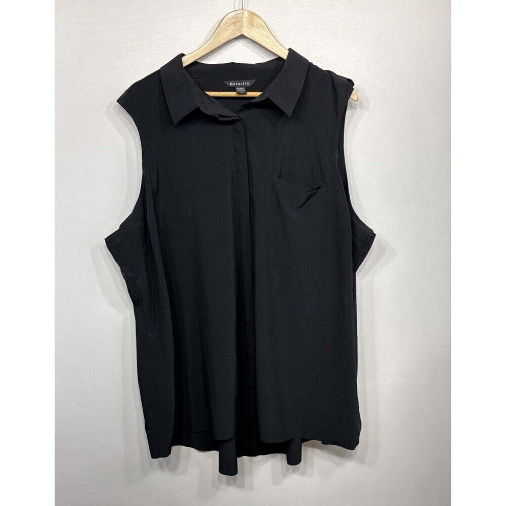 Athleta Urbanite Tank Top Women’s 3X Black Sleeveless Placket Minimalist Blouse